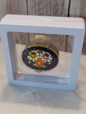 Vintage Micro Mosaic Glass Dark, Oval Pill/Trinket Box, Italy